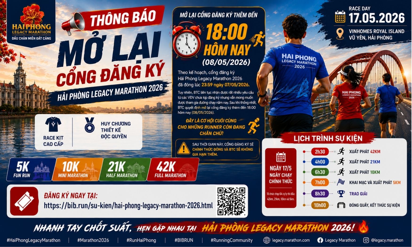 🔥 THÔNG BÁO MỞ LẠI CỔNG ĐĂNG KÝ – HẢI PHÒNG LEGACY MARATHON 2026 🔥